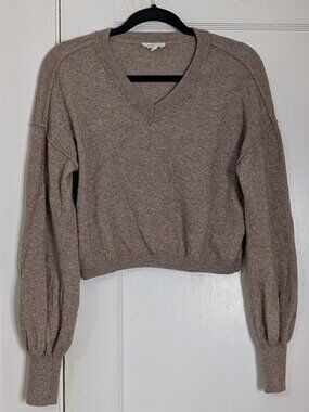 A Loves A Women's Small Crop Sweater Merino Wool Cashmere Bland Taupe Soft Cozy
